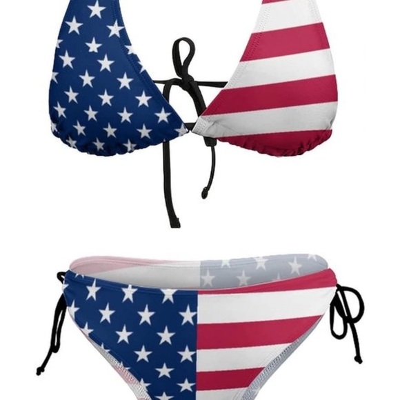 ~2 Piece Blue Sexy Brazilian Sling Halter String Triangle American Flag Bikini~ - Picture 7 of 8
